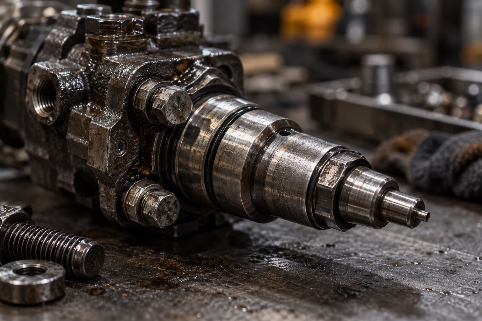 Macro detail of an early diesel engine component with visible machining